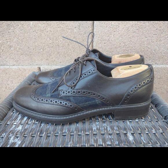 Ermenegildo Zegna Wingtip Oxford Shoes US 9 Brown Leather & Plaid Italy - Picture 4 of 9